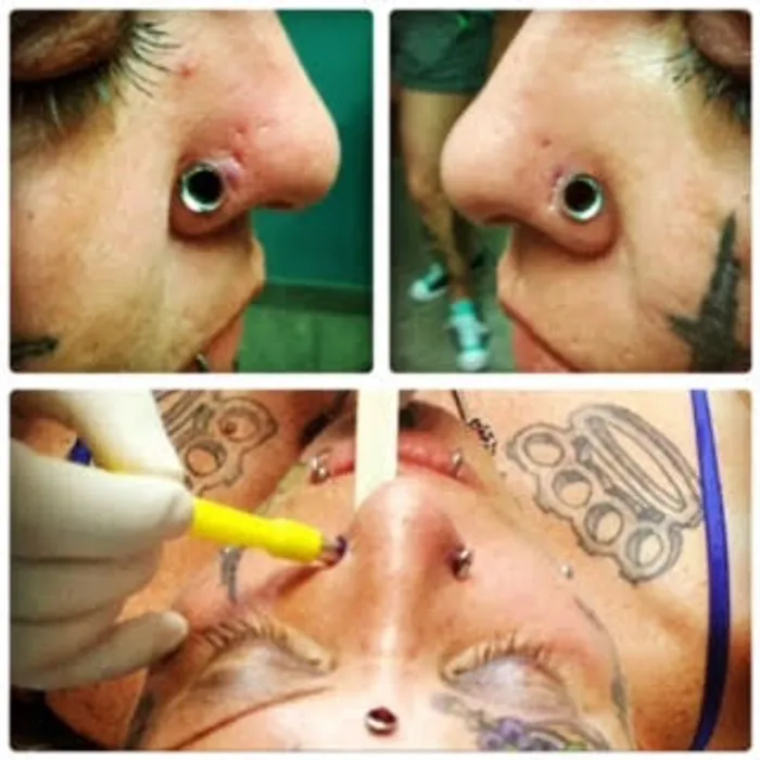 Close-up of a nose piercing at Ink Link Tattoos and Piercings